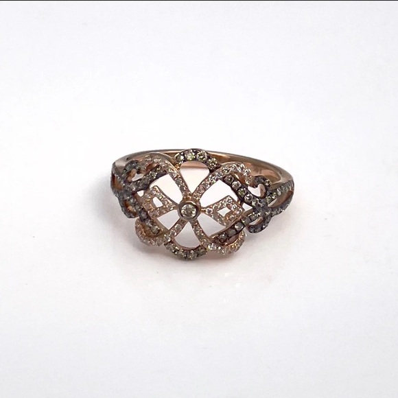 SOLD! 🤎 LeVian Chocolate Diamonds Art Deco Style Ring 14K Rose Gold - Picture 5 of 10
